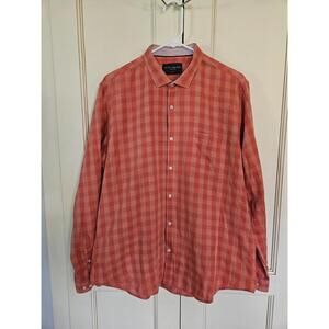 Peter England Men's Orange Checked Long Sleeve Shirt-Size 44 (XXL) Slim